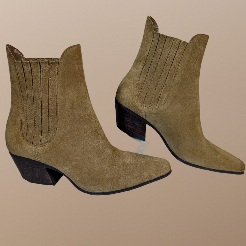 Zara Suede Leather Cowboy Ankle Booties Tan/Brown Western Size 8 - Picture 6 of 10